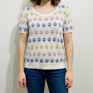 ModCloth Peace Sign Sweater Size XL Shortsleeve Knit Cream
